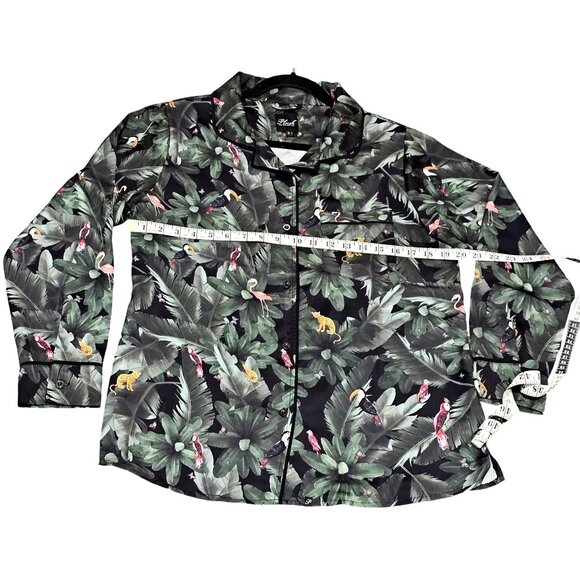 Plush Women's Jungle Print Button-Up‎ Pajama Top S Polyester Blouse - Picture 7 of 7